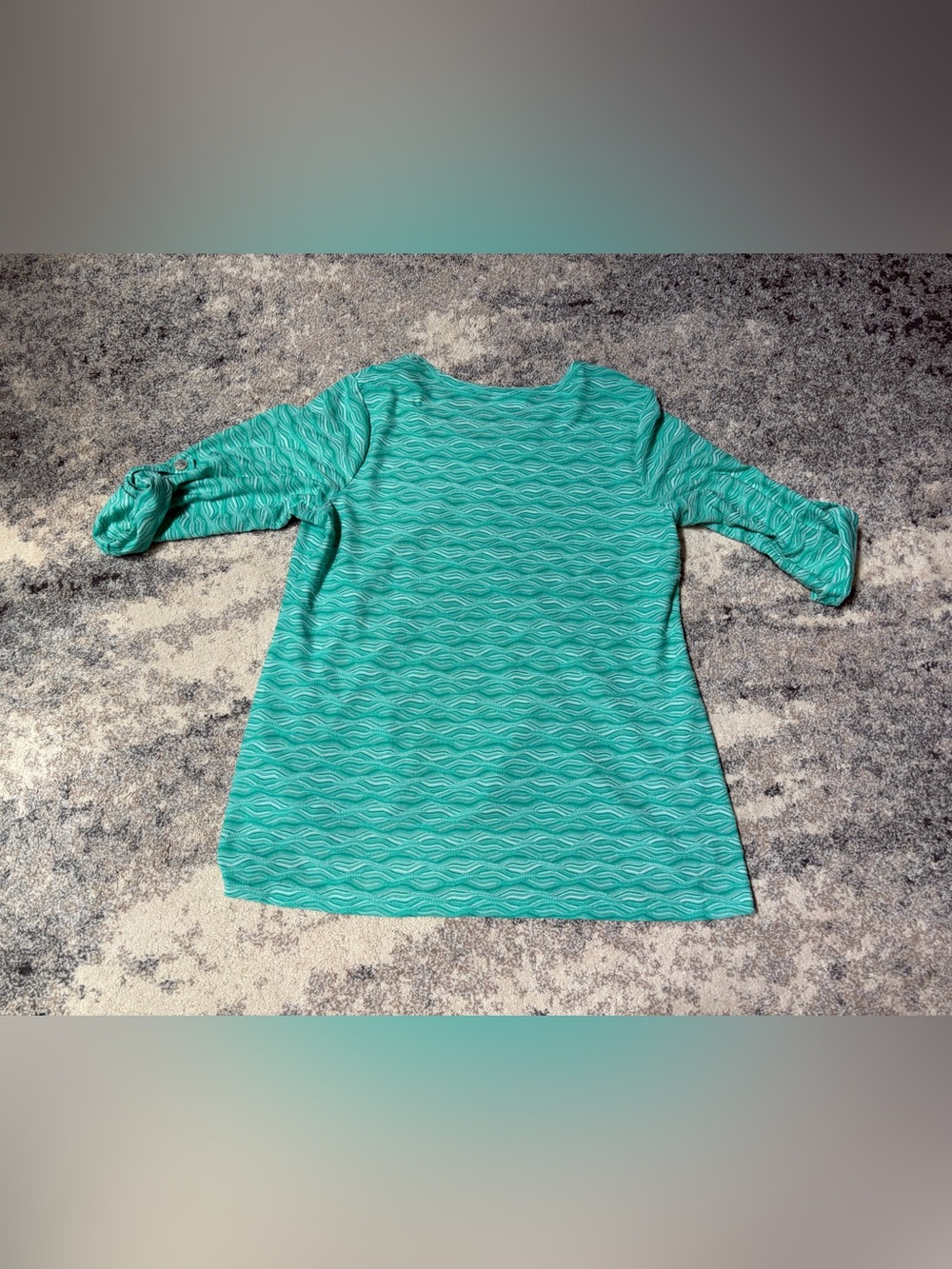 JM Collection Teal Wave-Textured V-Neck Top - Picture 3 of 3